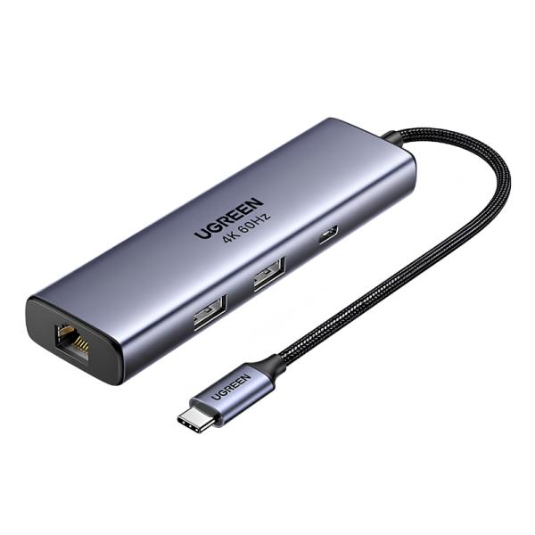 Hub UGREEN Cm512 USB-C 6 En 1 Displayport 4K@60Hz / 2 USB-A / 1 USB-C Data / Rj45 Gigabit / USB-C Pd 100W