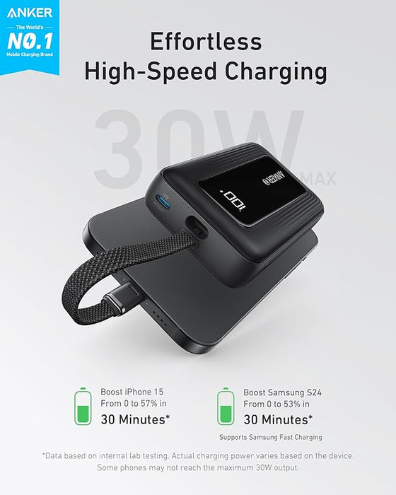 Power Bank Anker Batería Externa 20,000 mAh y 30 W con Cable USB-C, Negro