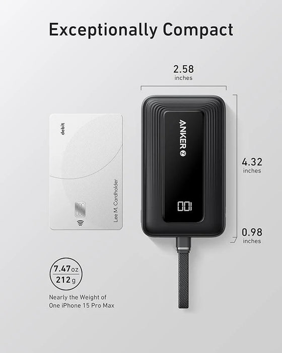 Power Bank Anker Batería Externa 20,000 mAh y 30 W con Cable USB-C, Negro