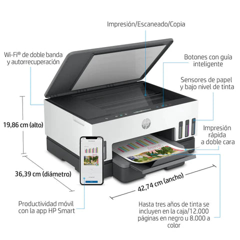 HP - Impresora multifuncional Smart Tank 720 AIO